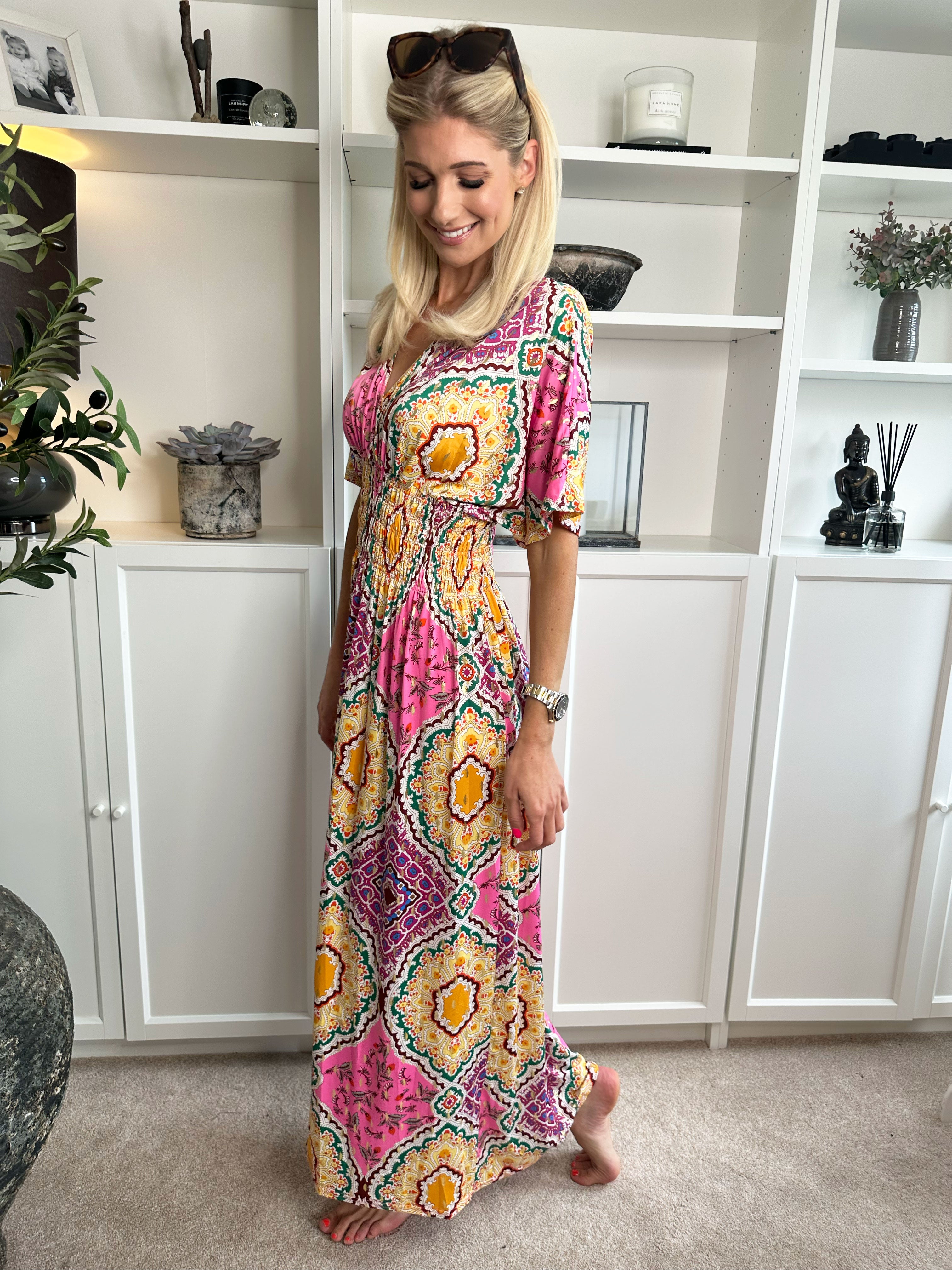 Pams Multi - Lang elastisk kjole i krølfrit stof